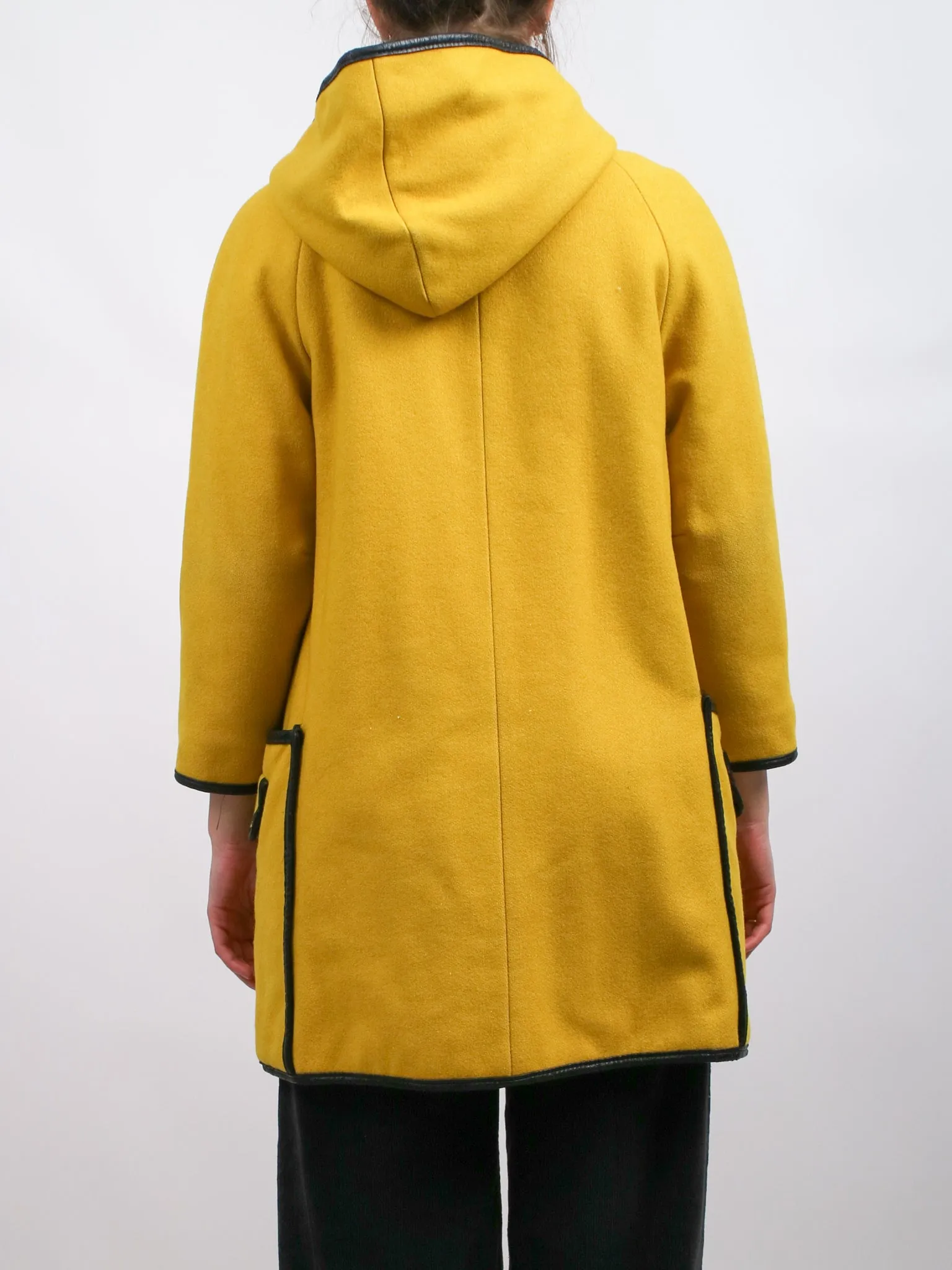 1960s Bright Yellow and Black Bonnie Cashin Style Hooded Coat by Niccolni