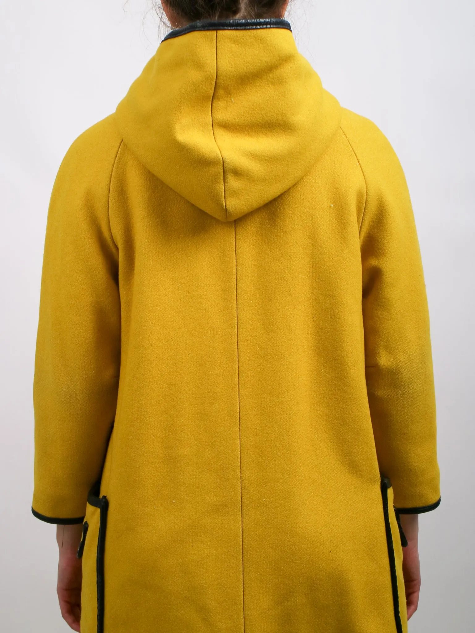 1960s Bright Yellow and Black Bonnie Cashin Style Hooded Coat by Niccolni