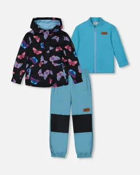 3-In-1 Mid-Season Outerwear Set With Printed Jacket Light Blue And Multicolored Butterflies