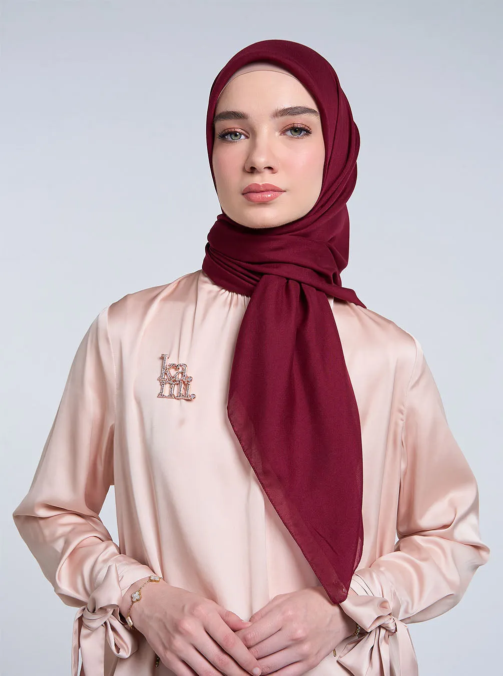 AIRY VOILE SCARF PLAIN RED PLUM