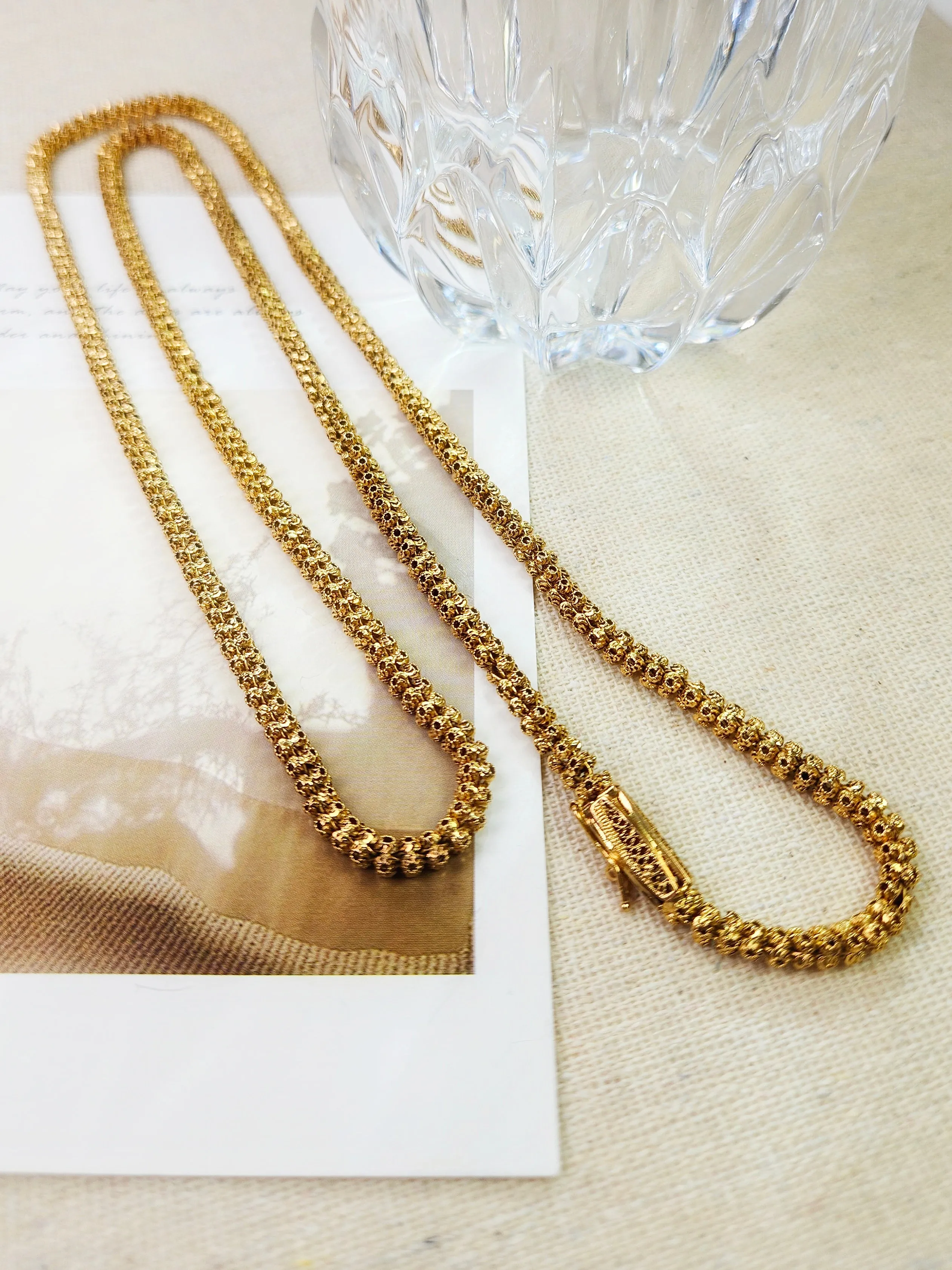 Antique 18K Yellow Gold Cannatille Long Chain Necklace 28" | Indulgems | Designs in Real Gold