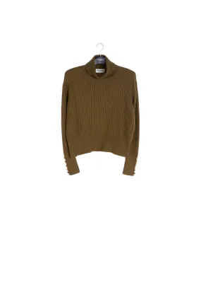 Army green cotton and wool-blend turtleneck sweater