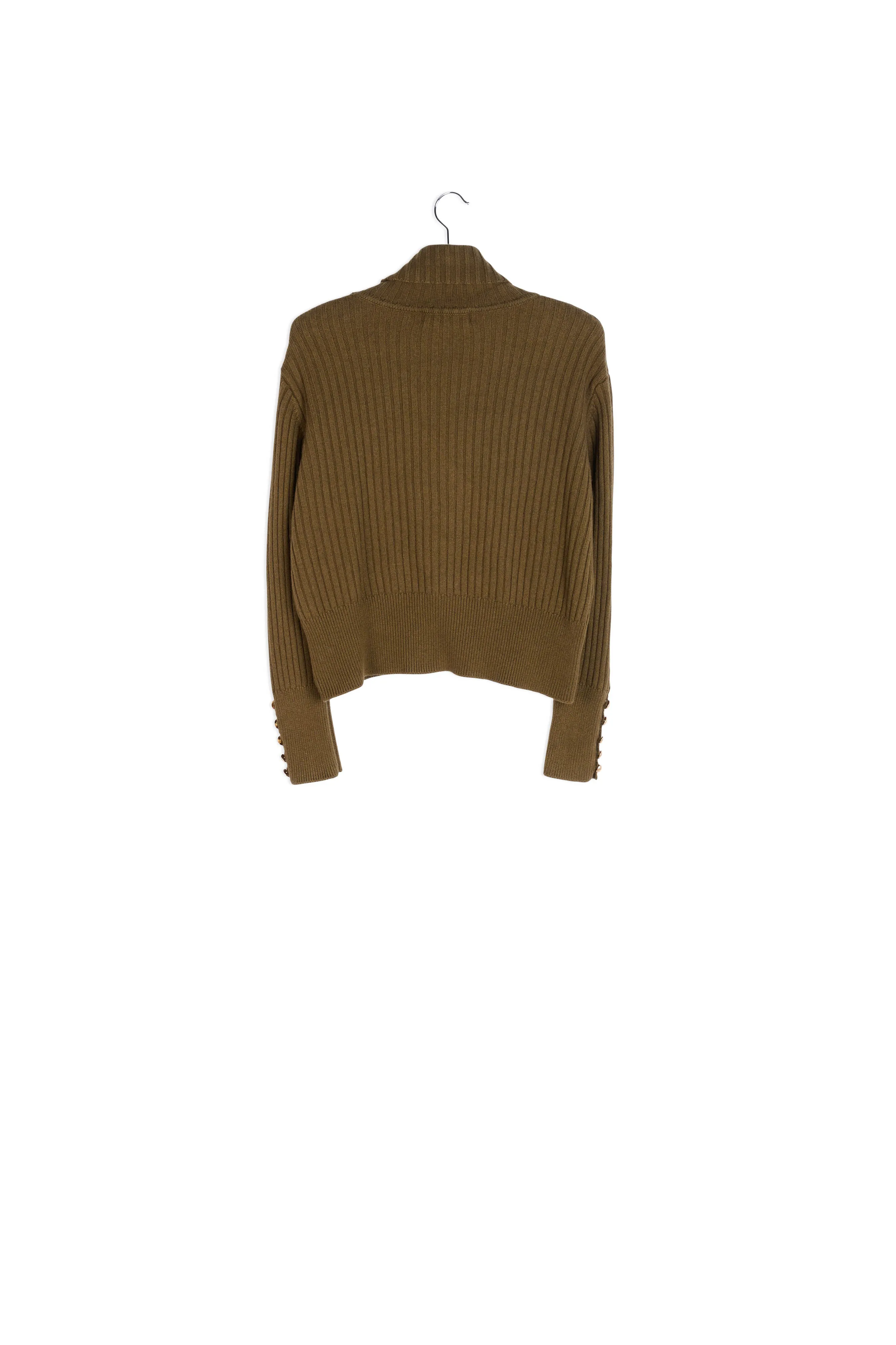 Army green cotton and wool-blend turtleneck sweater