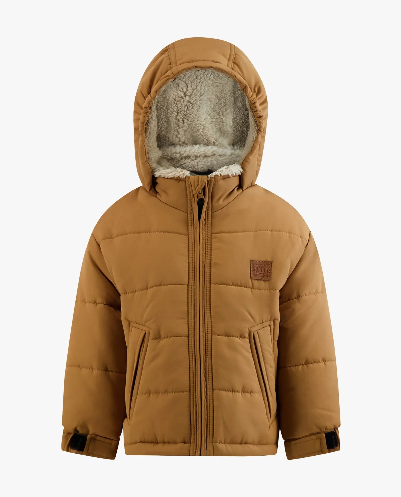 BABY BOYS ZIP-FRONT HOODED SHERPA LINED PUFFER