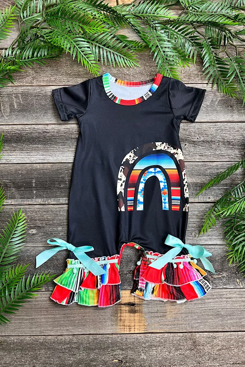 Black baby onesie with serape printed rainbow. L-DLH2313K-WENDY