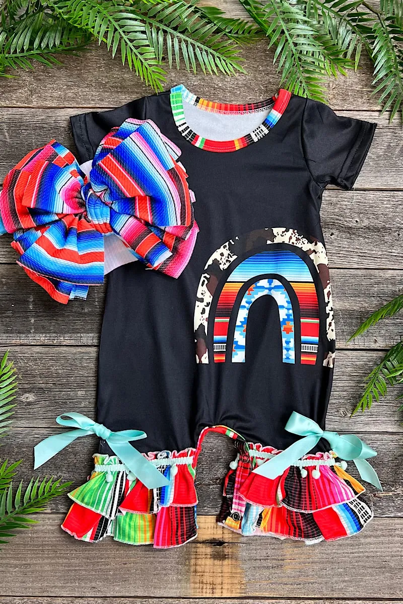 Black baby onesie with serape printed rainbow. L-DLH2313K-WENDY