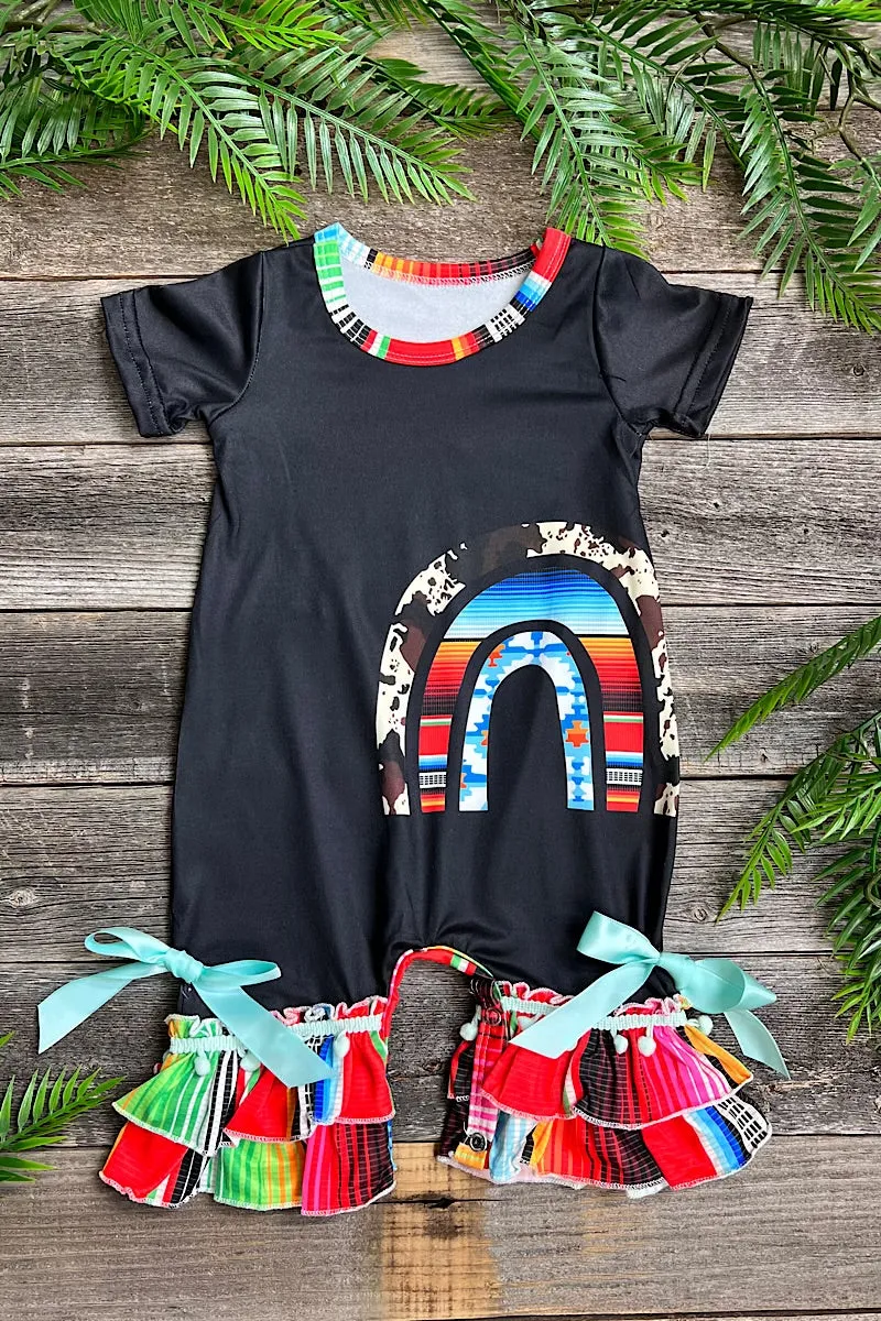 Black baby onesie with serape printed rainbow. L-DLH2313K-WENDY