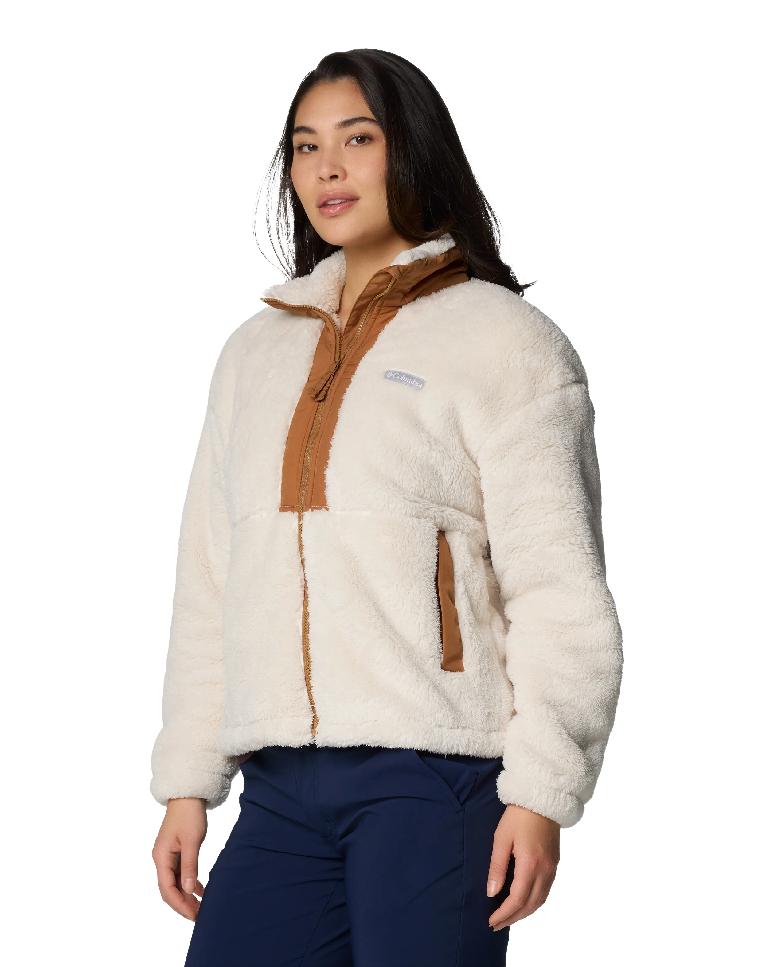 Boundless Discovery Sherpa Full Zip Fleece Jacket in Chalk & Camel Brown