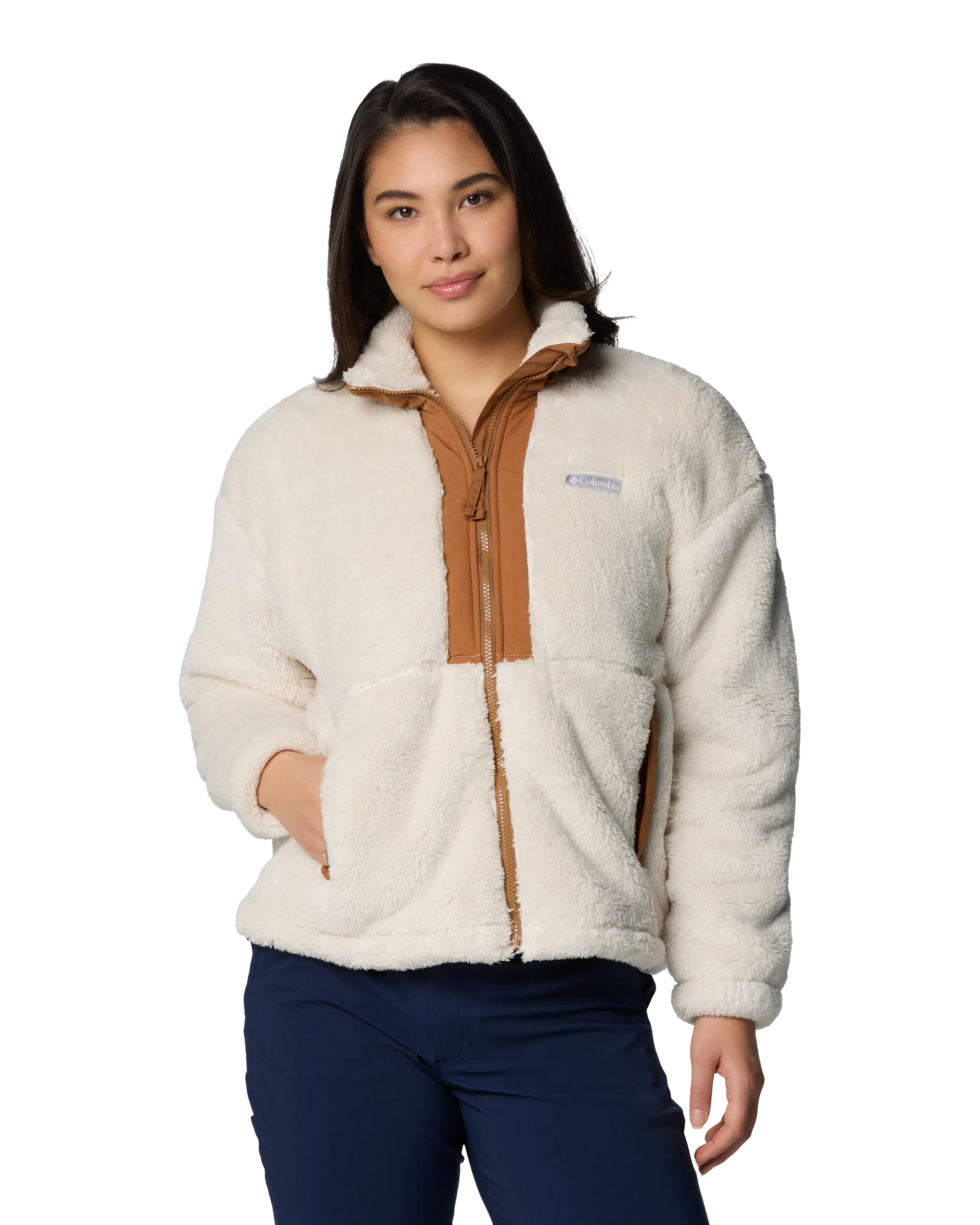 Boundless Discovery Sherpa Full Zip Fleece Jacket in Chalk & Camel Brown