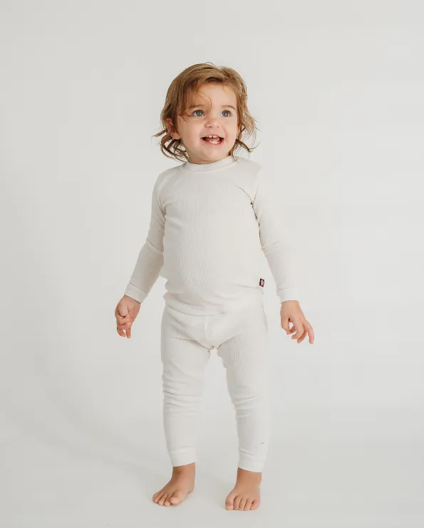 Boys Soft & Cozy Thermal 2-Piece Long Johns | Olive w- Baby Blue Stitch