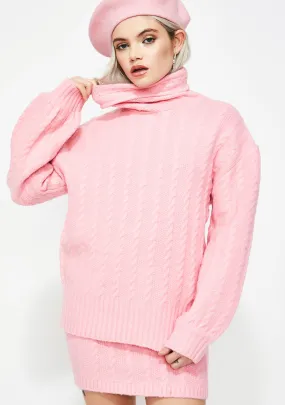 Bubblegum Pop Cable Knit Sweater