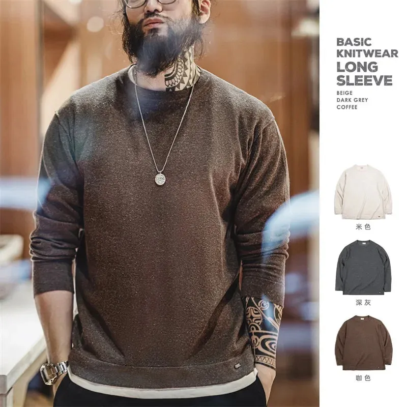 Casual Blended Knit Long Sleeve T-shirt for Men - Soft Comfy Crew Neck Undershirt