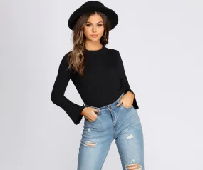 Crew Neck Bell Sleeve Top