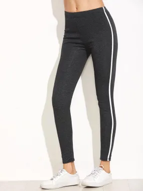 Dark Grey Striped Side Leggings