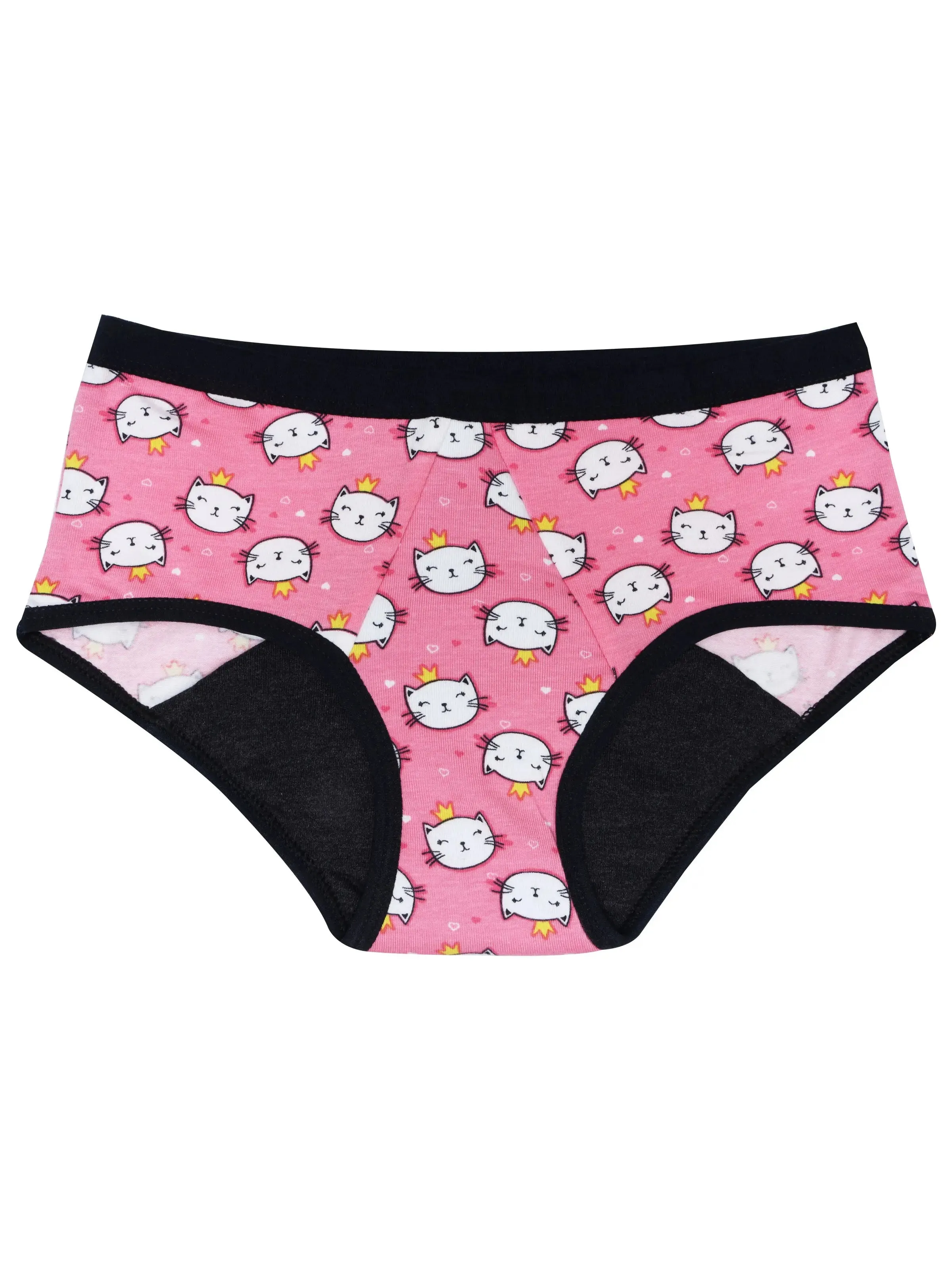 D'chica Kitty Print Eco-Friendly Anti-Microbial Lining Period Panties Pink with Black Lining, No Pad Required