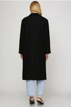 Double Breasted Wool Blend Coat in Black