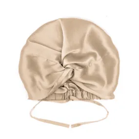 Double-Lined Adjustable Women Silk Hair Bonnet Mulberry Silk Turban Night Hair Care Hair Wrap - Champagne