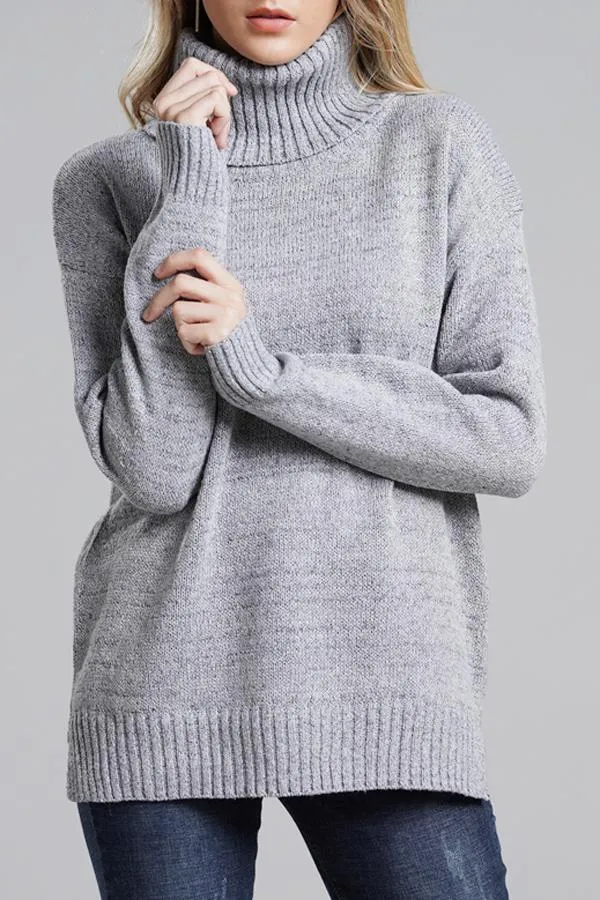 elveswallet Casual Knit High Neck Loose Sweater