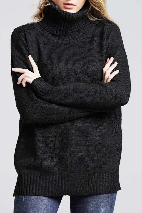 elveswallet Casual Knit High Neck Loose Sweater