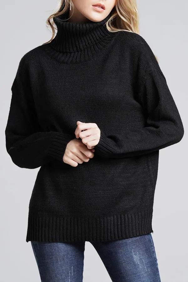 elveswallet Casual Knit High Neck Loose Sweater