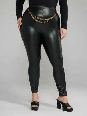 Fashion To Figure - Faux Leather Chain Detail Leggings