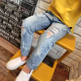 Fashionable Casual Loose Mid Waist Ripped Jeans For Girls/Boys