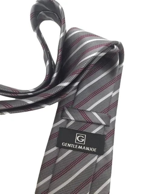 Gray Burgundy Striped Extra Long Men's Tie