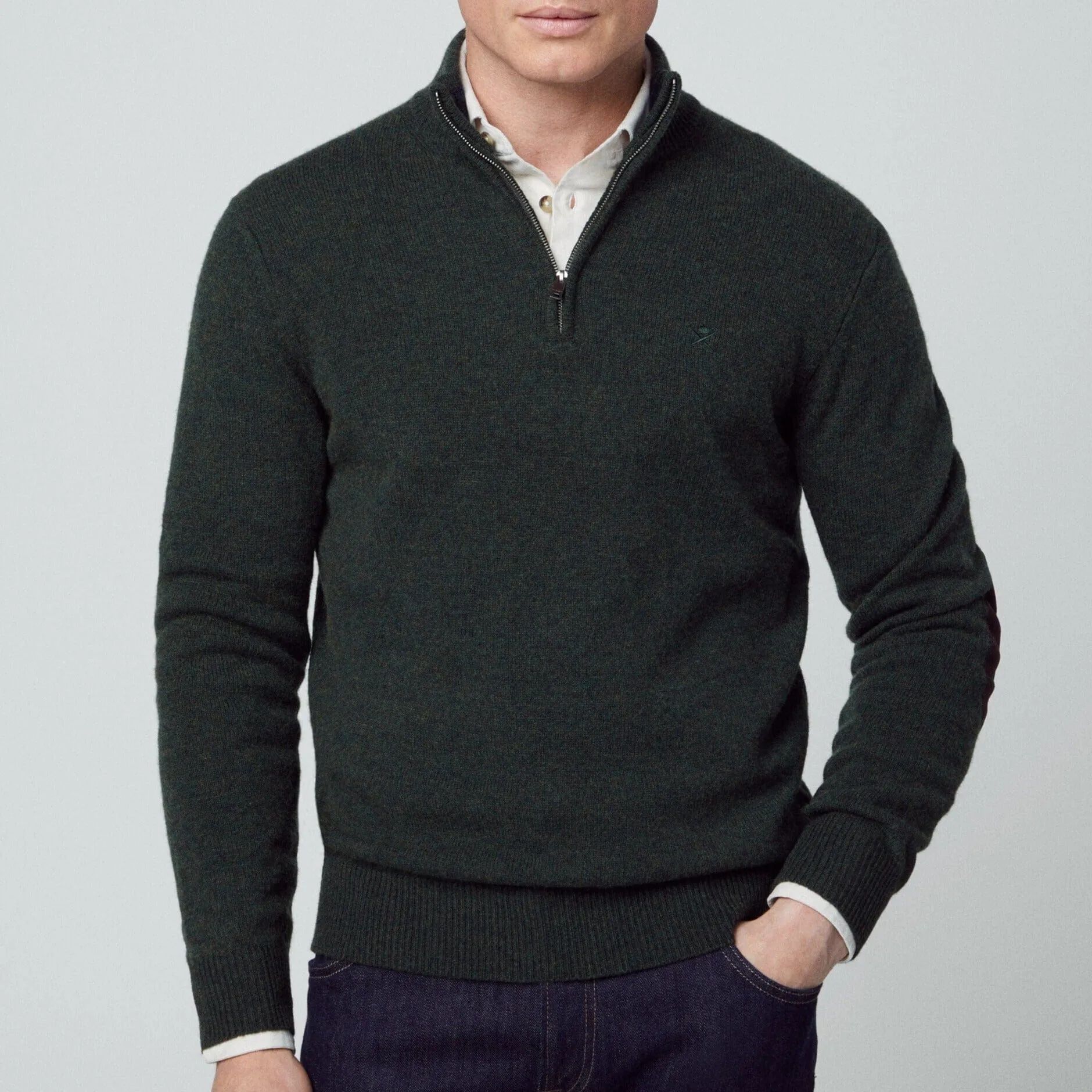 Hackett Lambswool Half-Zip in Dark Green