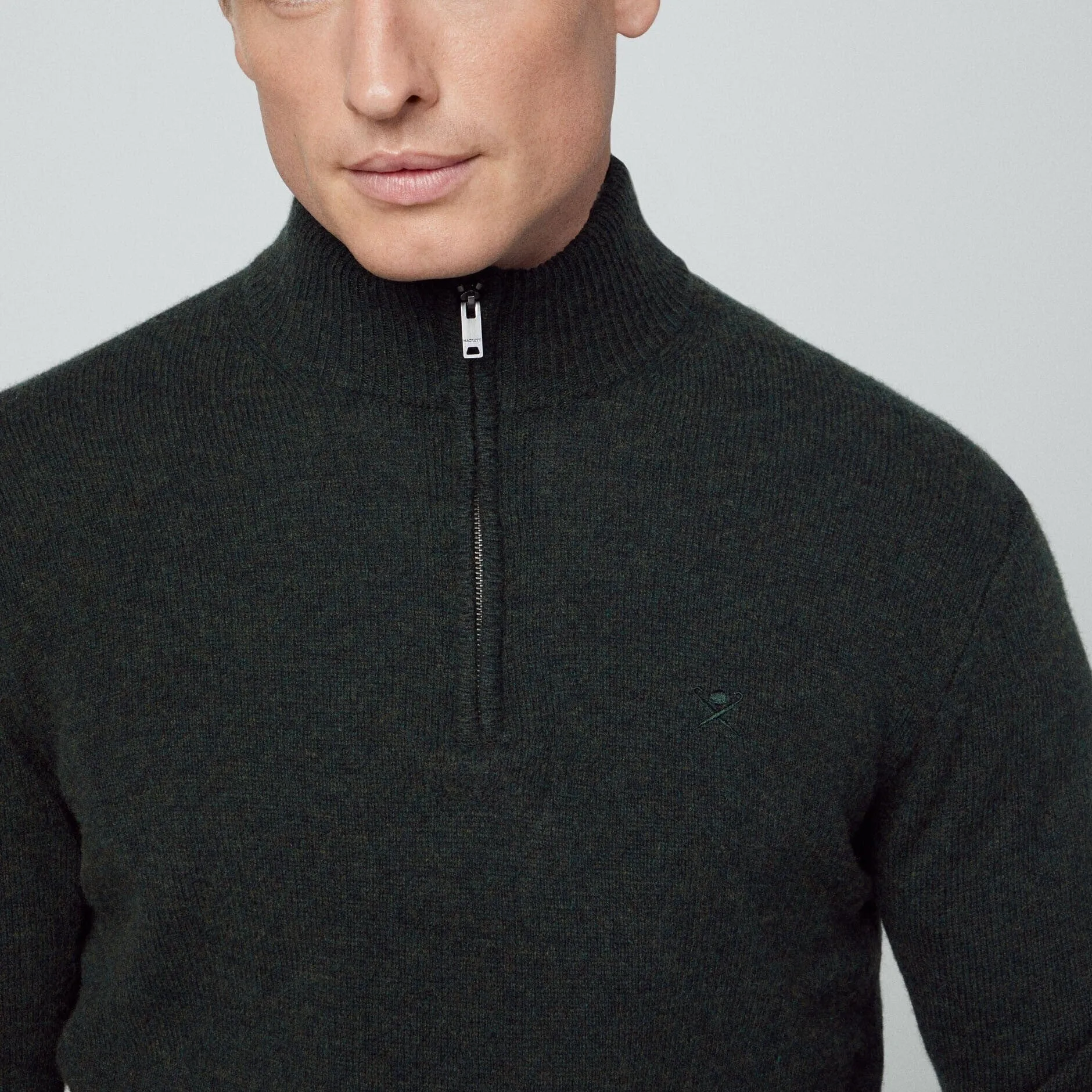 Hackett Lambswool Half-Zip in Dark Green