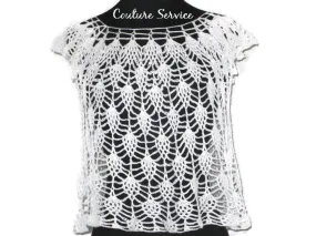 Handmade Crocheted Lace Top Overlay, White, Pineapple Lace