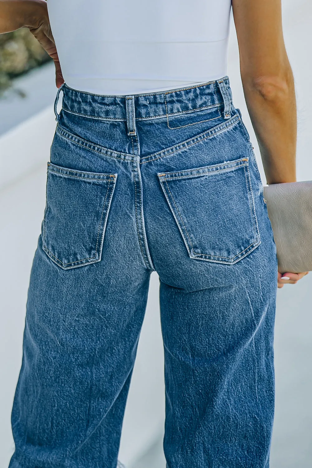 High Rise Ripped Straight Legs Loose Jeans