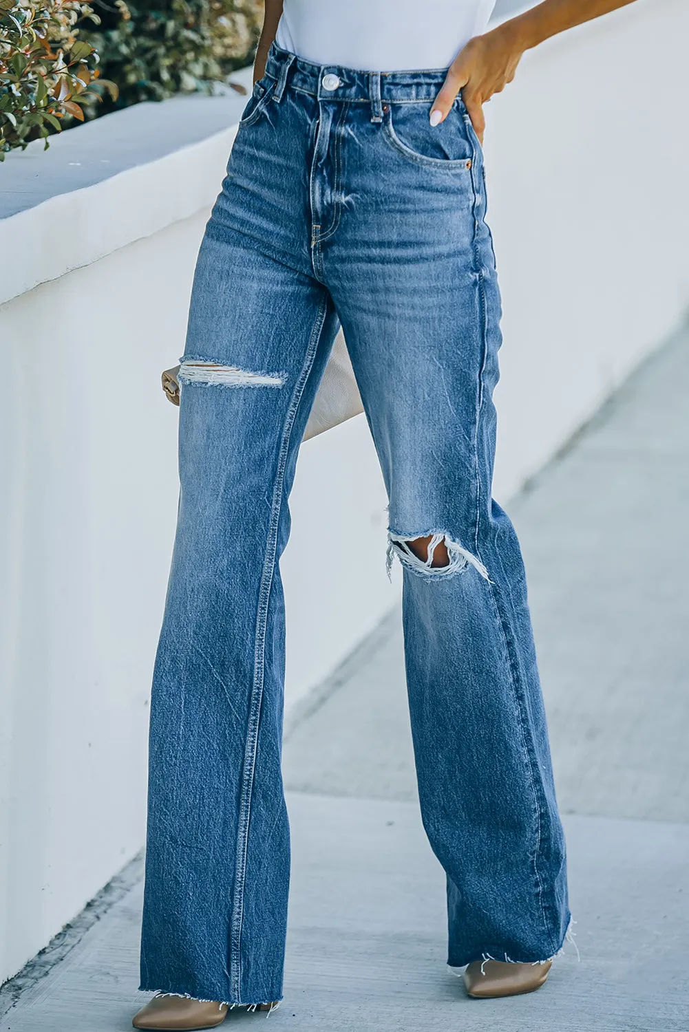 High Rise Ripped Straight Legs Loose Jeans