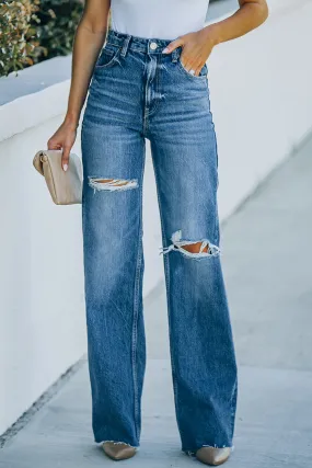 High Rise Ripped Straight Legs Loose Jeans