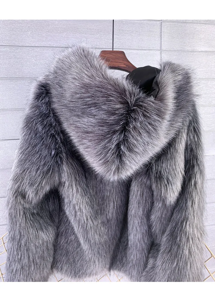 Hooded Crop Faux Fur Coat