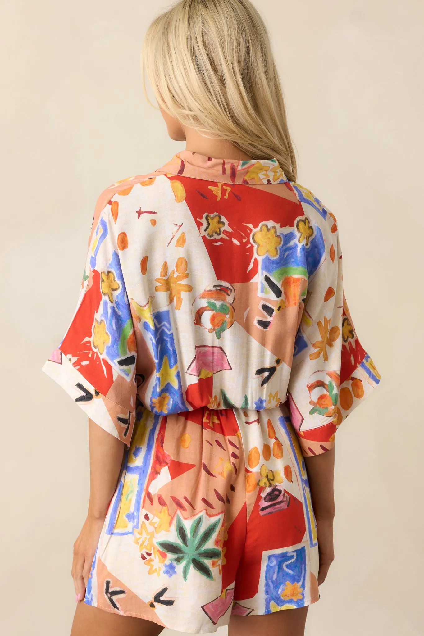 Horizon Escape Red Multi Tropical Print Romper