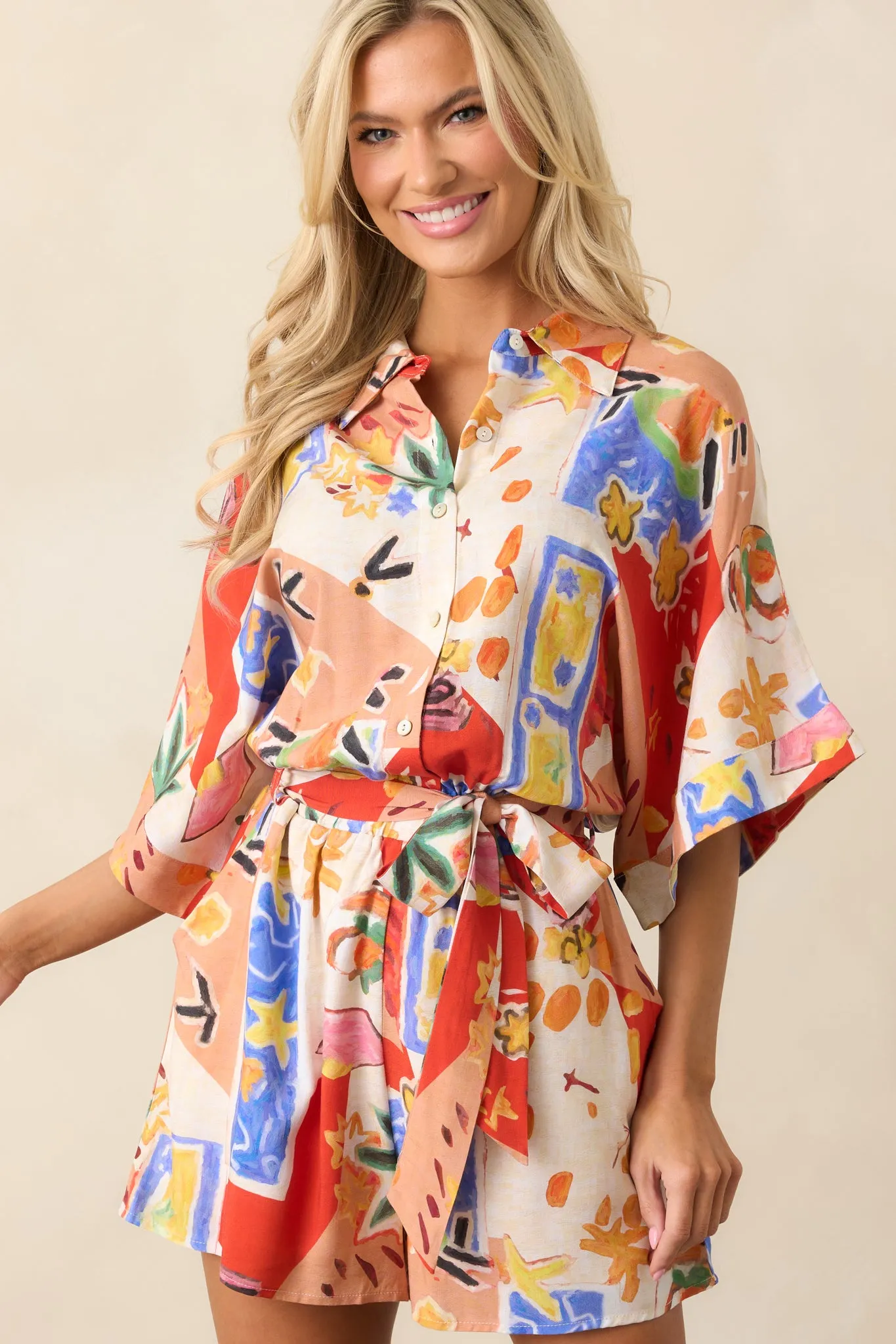 Horizon Escape Red Multi Tropical Print Romper