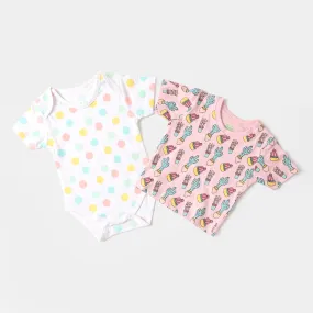 infant Girls Cotton Set 2 PC Cactus & Multi Dots - Candy Pink