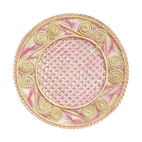 Iraca Hand-Woven Round Placemat | Natural & Pink