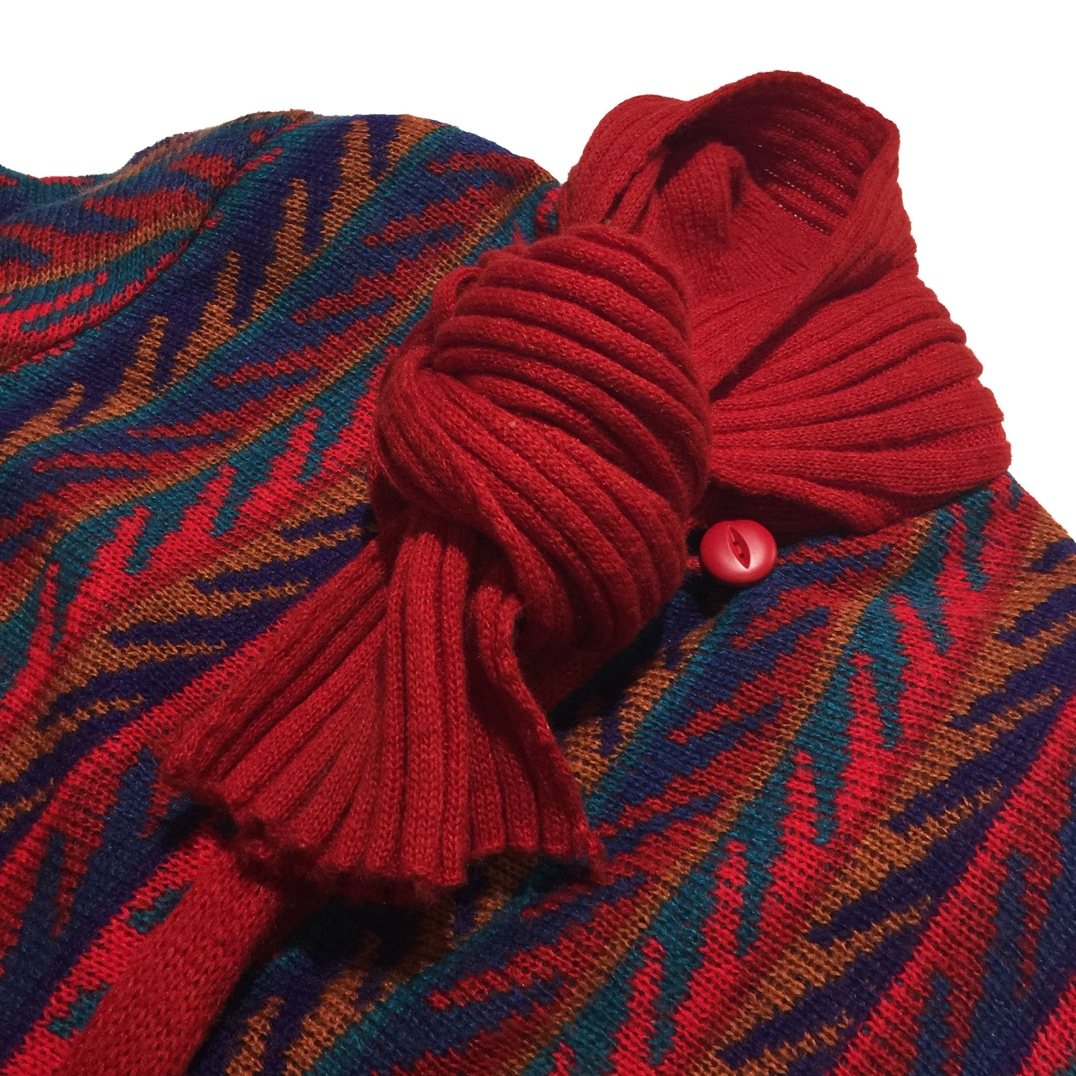 Karizma Knit Red Button-Up Sweater with Knit in Scarf