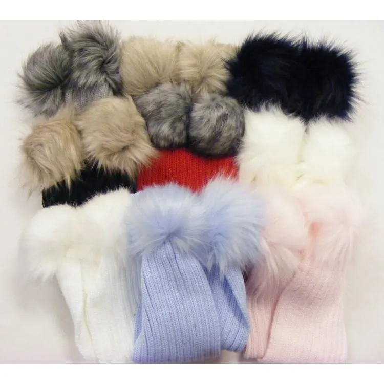 Knitted Faux Fur Pom Pom Scarf