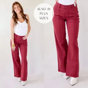 Last Chance Size 0, 15, 14W, 16W, 20W, 22W, 24W | Judy Blue | Day Dreamin' Wide Leg Jeans with Front Seam in Burgundy Red