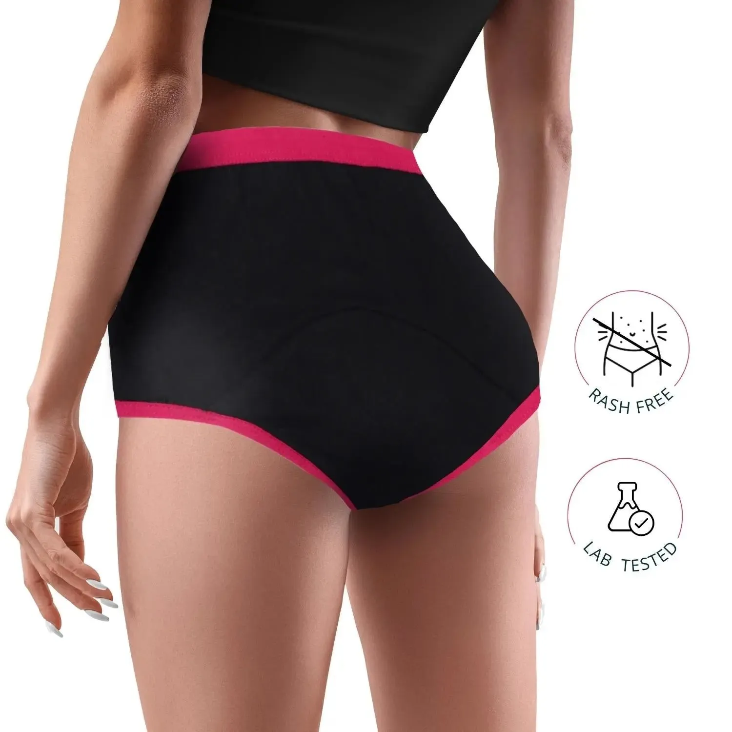 LEAKPROOF & REUSABLE PERIOD UNDERWEAR | SOLID BLACK | ANTIMICROBIAL LINING | NO PAD NEEDED