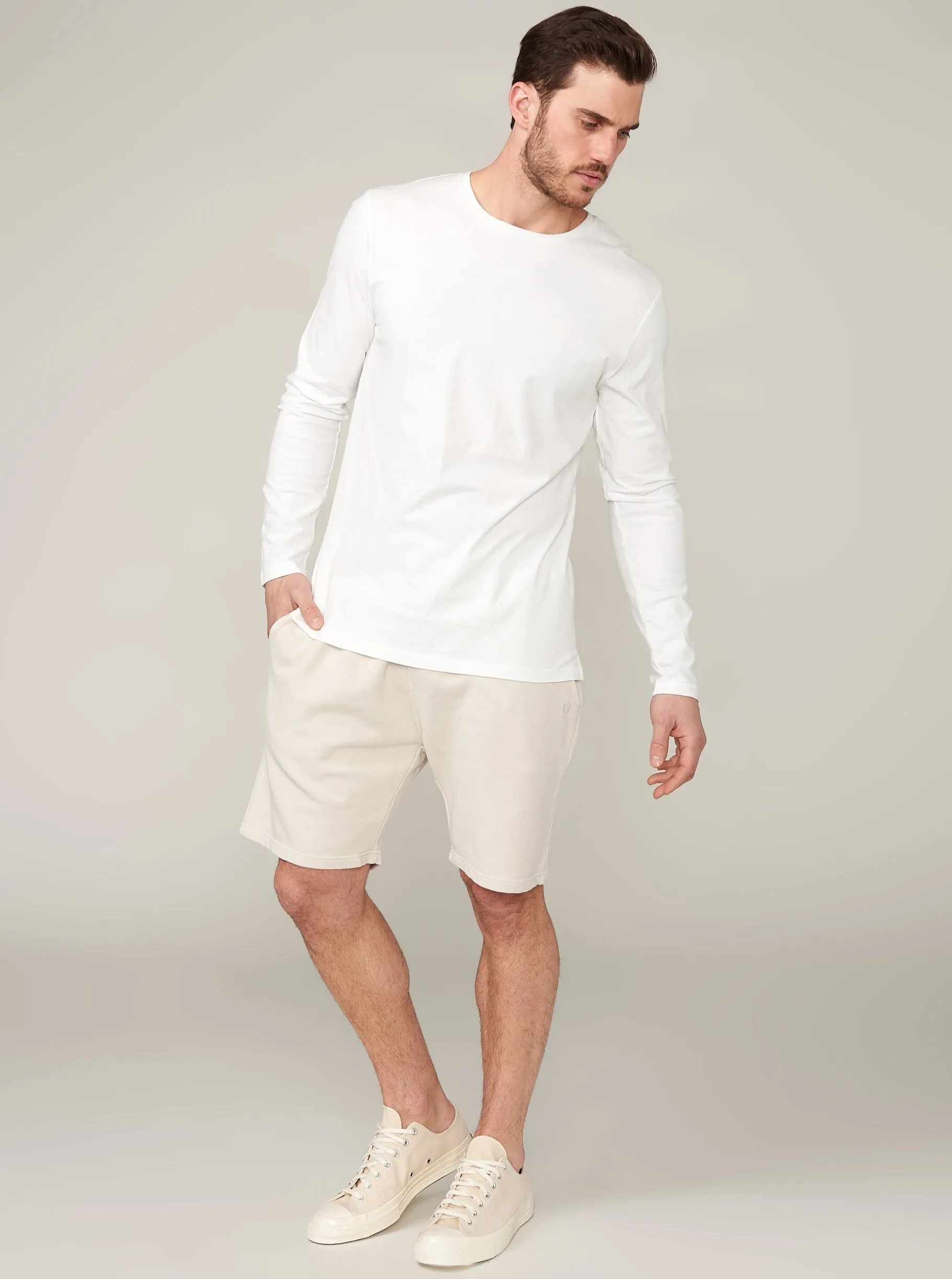 Liam Hi-Lo Brushed Long Sleeve T - Cloud White