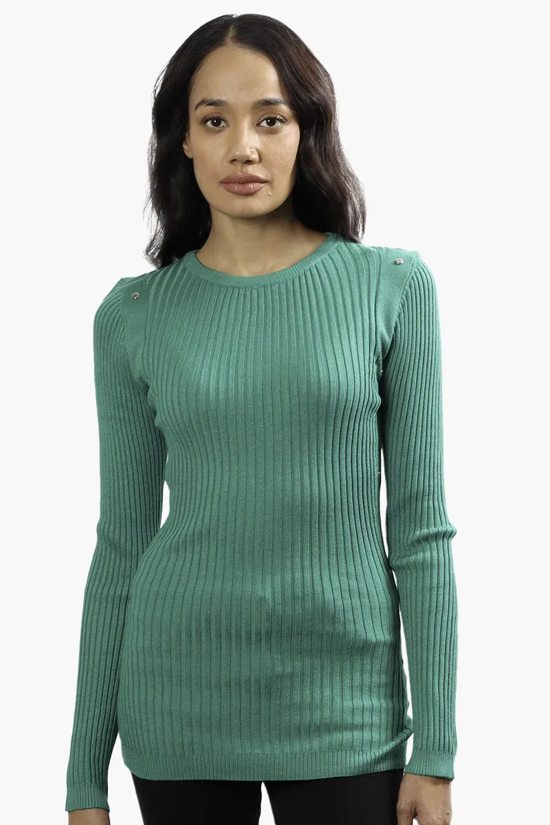 Limite Ribbed Crewneck Pullover Sweater - Green