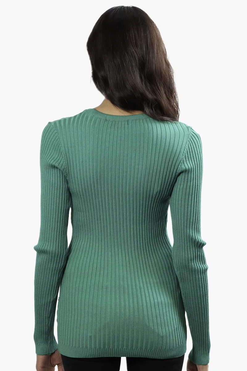 Limite Ribbed Crewneck Pullover Sweater - Green