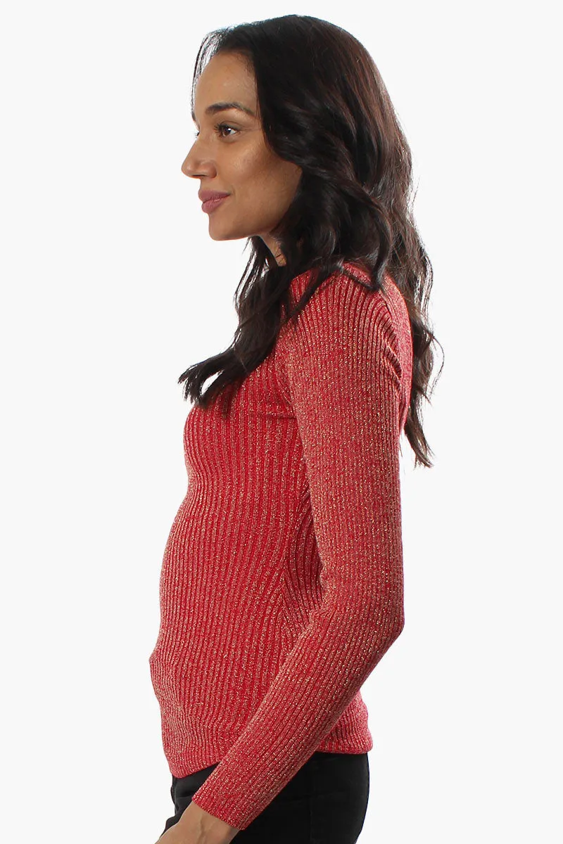 Limite Ribbed Mock Neck Pullover Sweater - Red