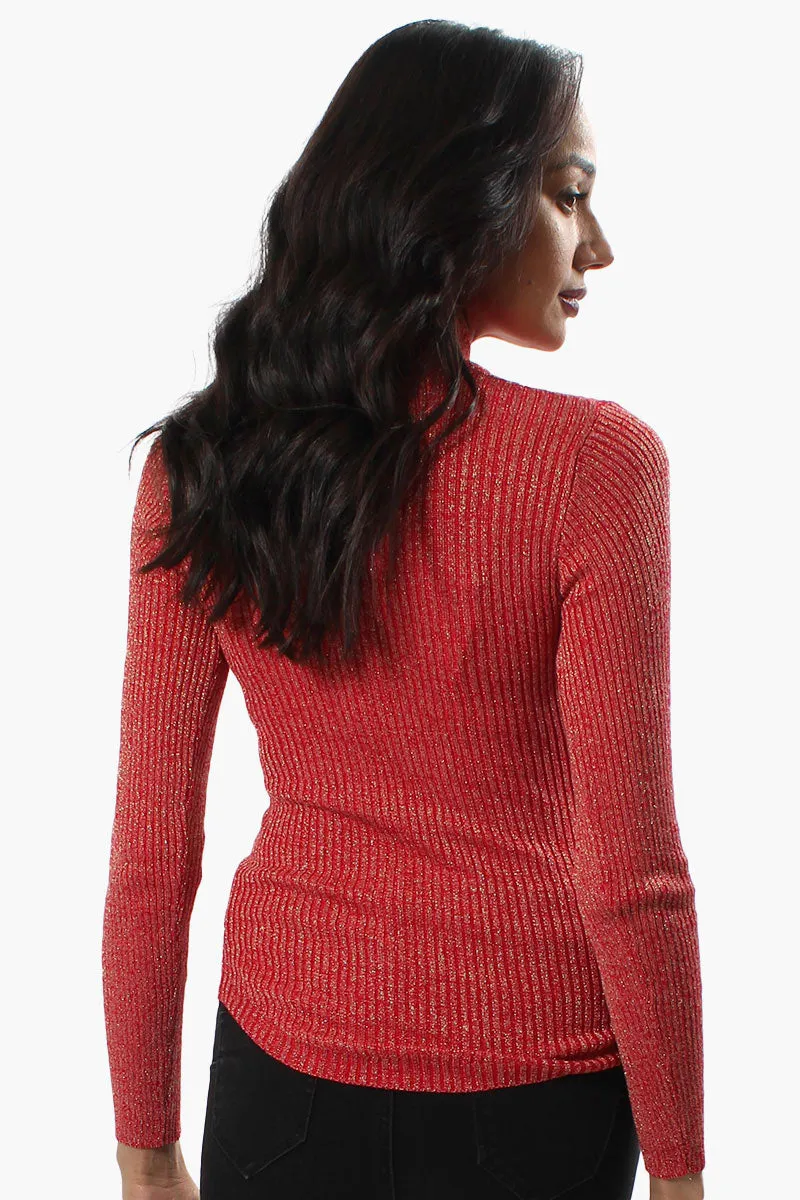 Limite Ribbed Mock Neck Pullover Sweater - Red