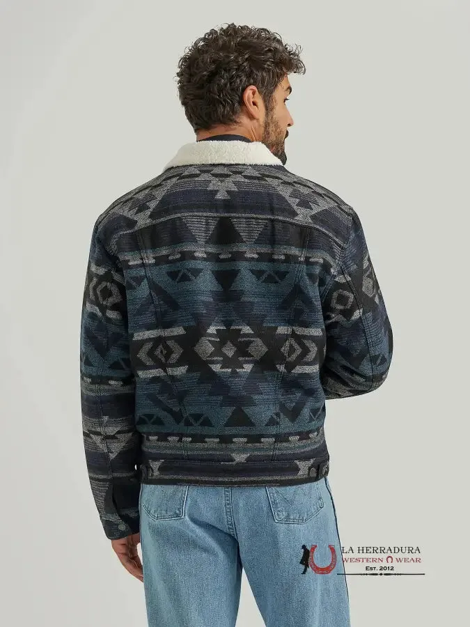 Men's Wrangler Sherpa Lined Jacquard Print Jacket in Navy Waters