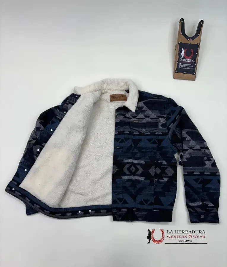 Men's Wrangler Sherpa Lined Jacquard Print Jacket in Navy Waters