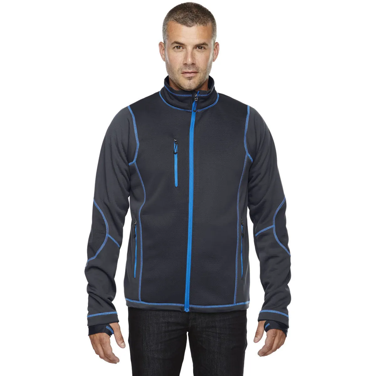 North End Men's Carbon/Olympic Blue Fleece Jacket with Print